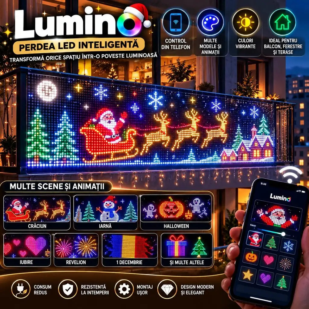 LUMINO® - Perdea Balcon LED Crăciun